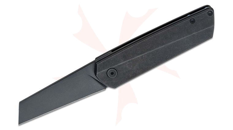 Brian Brown Knives Finch Front Flipper Knife 2.875 inch M390 Black PVD Reverse Tanto Wharncliffe Blade, Blacked Out Titanium Handles, Blue Standoffs