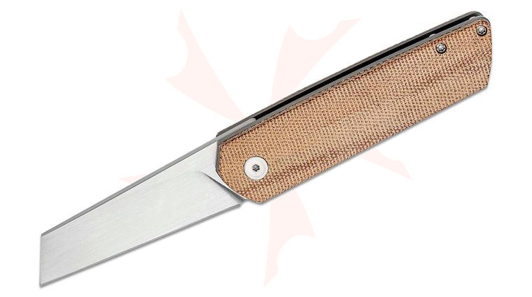 Brian Brown Knives Finch Front Flipper Knife 2.875 inch M390 Hand Rubbed Reverse Tanto Wharncliffe Blade, Natural Canvas Micarta Handles
