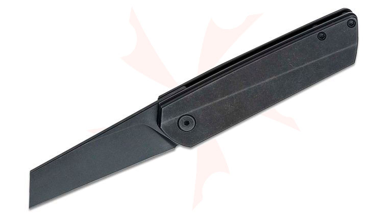 Brian Brown Knives Finch Front Flipper Knife 2.875 inch M390 Black PVD Reverse Tanto Wharncliffe Blade, Blacked Out Titanium Handles