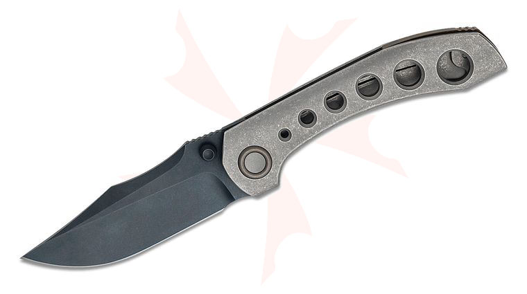 Brian Brown Knives Raptor v2 Folding Knife 3.5 inch M390 Black PVD Harpoon Blade, Dark Blasted and Tumbled Hole Milled Titanium Handles, Bronze Accents - KnifeCenter Exclusive