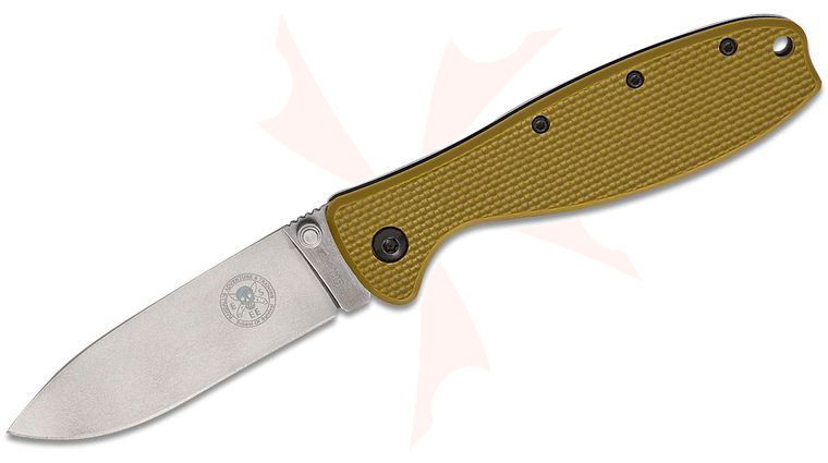 Zancudo Folding Knife 3 inch Stonewashed D2 Blade, Olive Drab FRN and Stainless Steel Handles, Designed by ESEE