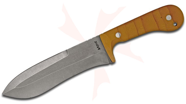 Brock Blades Custom Ardennes Fixed 7.25 inch CPM-154 Working Finish Drop Point Blade, Tan G10 Handles, Kydex Sheath