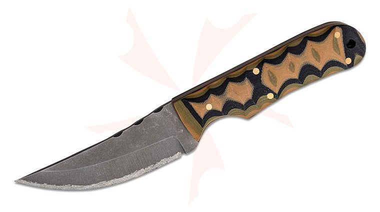 Brock Blades Custom Persian Fixed Blade Knife 3.75 inch Titanium Acid Washed Blade, Camo G10 Handles, Kydex Sheath