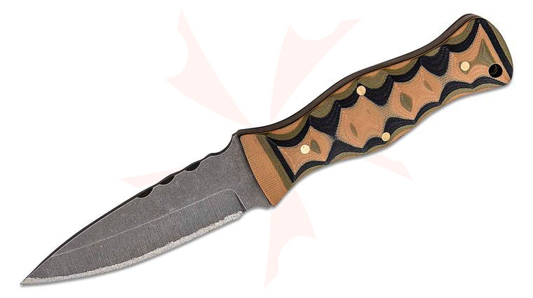 Brock Blades Custom Sgian Dubh Fixed Blade Knife 3.5 inch Titanium Acid Washed Spear Point, Camo G10 Handles, Kydex Sheath