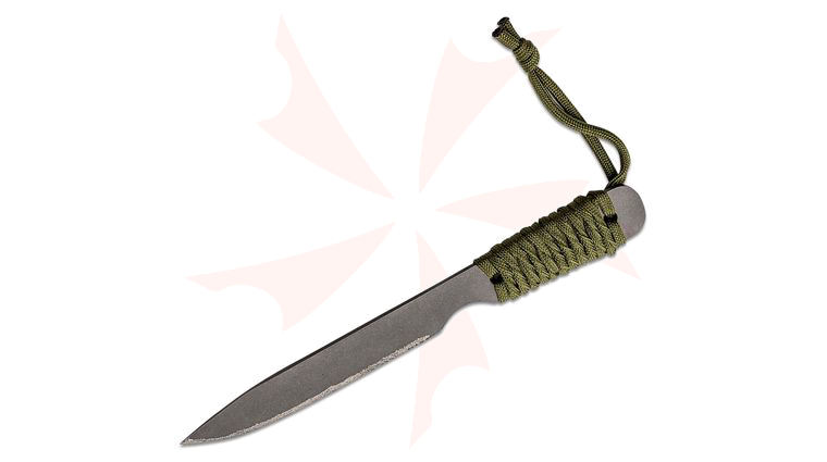 Brock Blades Custom Thin Utility Fixed Blade Knife 4 inch Titanium Acid Washed Blade, OD Green Cord Wrapped Handle, Kydex Sheath