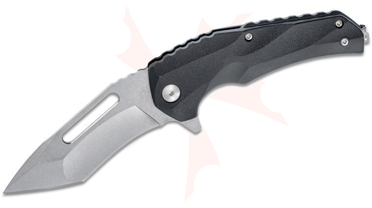 Brous Blades Import Line Willumsen Reloader Flipper Knife 3.625 inch D2 Stonewashed Blade, Black Zytel Handles