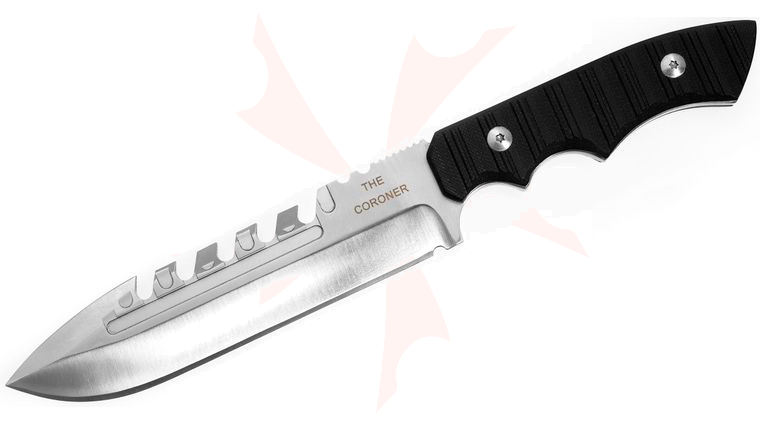 Brous Blades Coroner Fixed 6.25 inch Satin D2 Blade, G10 Handles, Kydex Sheath
