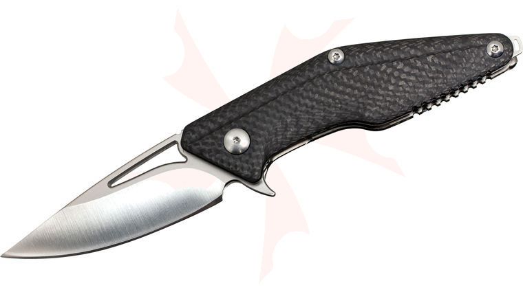 Brous Blades Mini-Division Flipper Folder 3.5 inch D2 Satin Blade, Carbon Fiber Handles