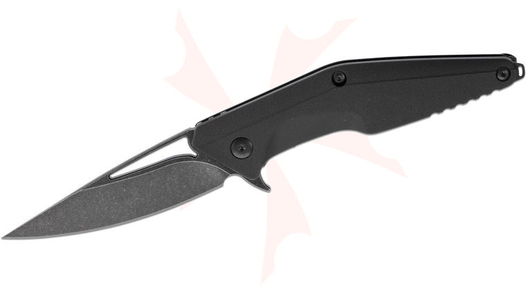 Brous Blades Import Line Division Flipper Knife 3.8 inch D2 Black Acid Stonewashed Blade, Black Zytel Handles