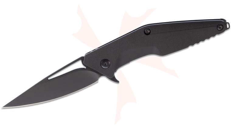 Brous Blades Import Line Division Flipper Knife 3.8 inch D2 Blackout Blade, Black Zytel Handles