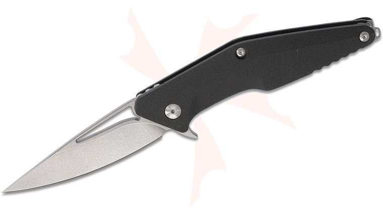 Brous Blades Import Line Division Flipper Knife 3.8 inch D2 Stonewashed Blade, Black Zytel Handles