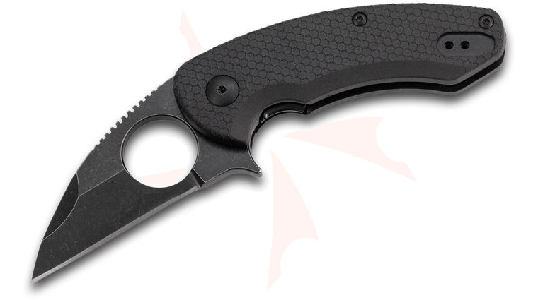 Brous Blades Import Line SSF Silent Soldier Flipper Knife 2.625 inch D2 Black Acid Stonewashed Blade, Black Zytel Handles