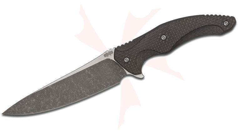 Brous Blades T5 Fixed 5.2 inch S35VN Black Acid Stonewashed Two-Tone Blade, Milled Carbon Fiber Handles, KnifeCenter Exclusive