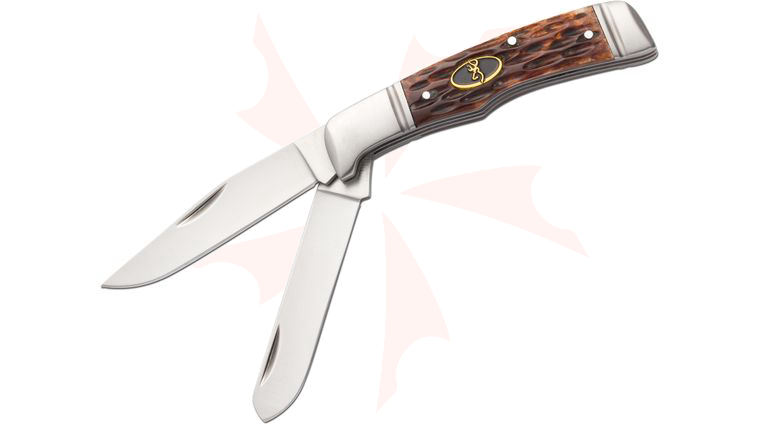 Browning Joint Venture 2 Blade Slipjoint Folding Pocket Knife, Jigged Bone Handles