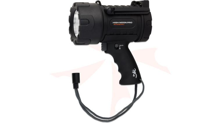 Browning High Noon Pro USB Rechargeable LED Spotlight with Power Bank, Black Polymer Body, 1400 Max Lumens