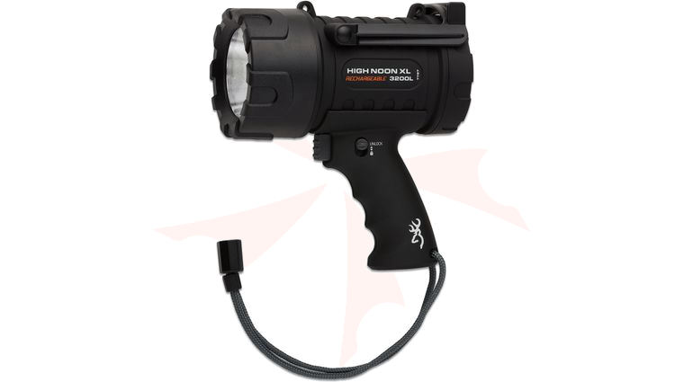 Browning High Noon XL USB Rechargeable LED Spotlight with Power Bank, Black Polymer Body, 3200 Max Lumens