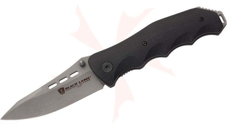 Browning Black Label Crack Down Assisted Folding Knife 3.5 inch Gray Drop Point Blade, Black Textured G10 Handles