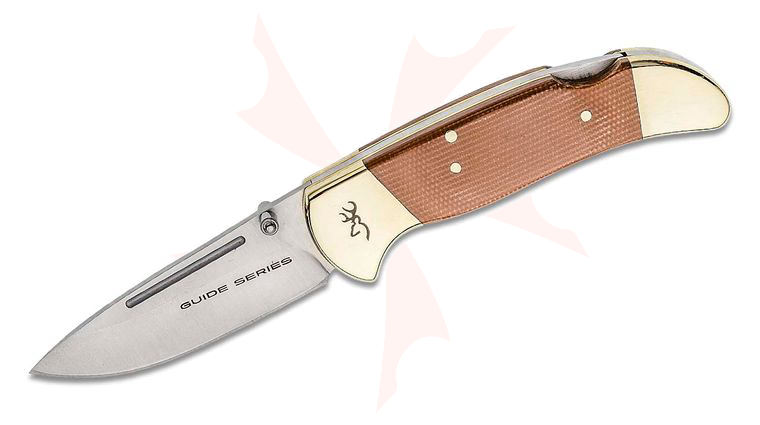 Browning Guide Series Folding Knife 3.375 inch 14C28N Drop Point Blade, Micarta Handles with Steel Bolsters