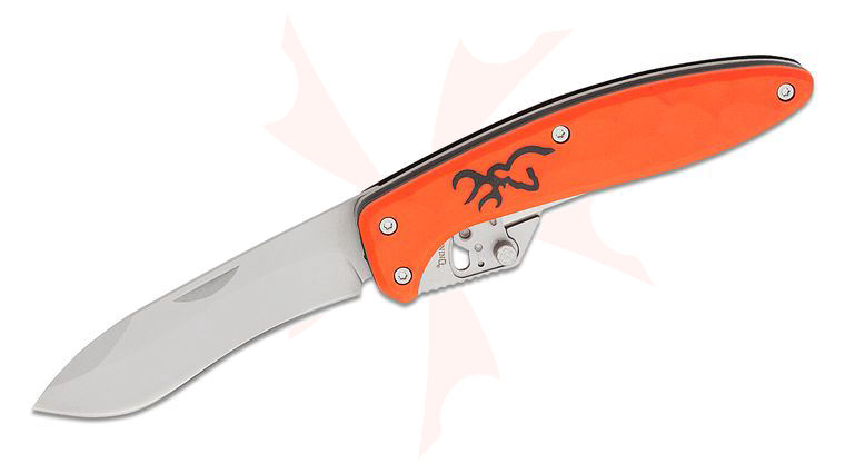 Browning Primal Scalpel 2-Blade Liner Lock Knife 2.75 inch Drop Point and Replaceable Blades, Blaze Orange Rubber Overmolded Polymer Handles