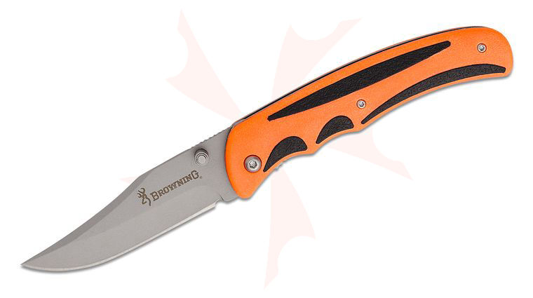 Browning Liner Lock Folding Knife 3 inch Bead Blast Clip Point Blade, Blaze Orange Nylon Handles