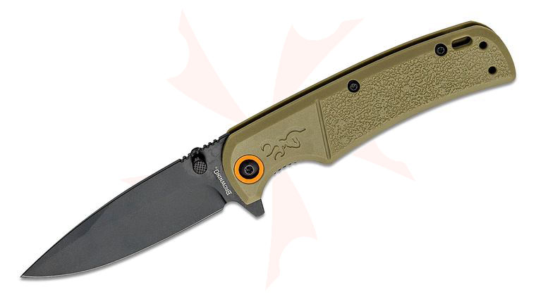 Browning Buckmark Slim Flipper Knife 3.13 inch D2 Black Drop Point Blade, Sage Green Polymer Handles