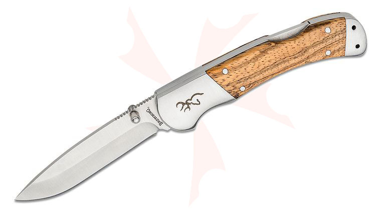 Browning Sage Creek Large Folding Knife 3.5 inch 9Cr14MoV Satin Drop Point Blade, Wooden Buckmark Handles with Stainless Steel Bolsters