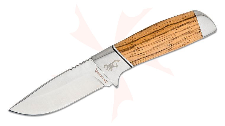 Browning Sage Creek Small Fixed Blade Knife 3 inch 9Cr14MoV Satin Drop Point, Wooden Buckmark Handles with Stainless Steel Bolsters, Canvas Sheath