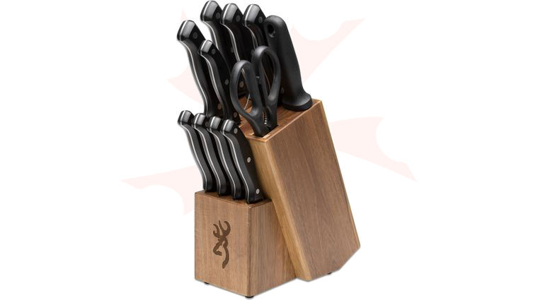 Browning 11 Piece Kitchen Block Set, Black Polymer Handles