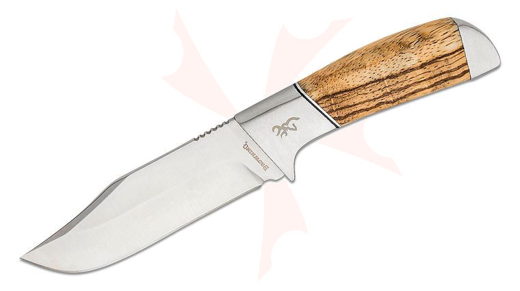 Browning Sage Creek Large Fixed Blade Knife 4.5 inch 9Cr14MoV Satin Clip Point, Wooden Buckmark Handles with Stainless Steel Bolsters, Canvas Sheath