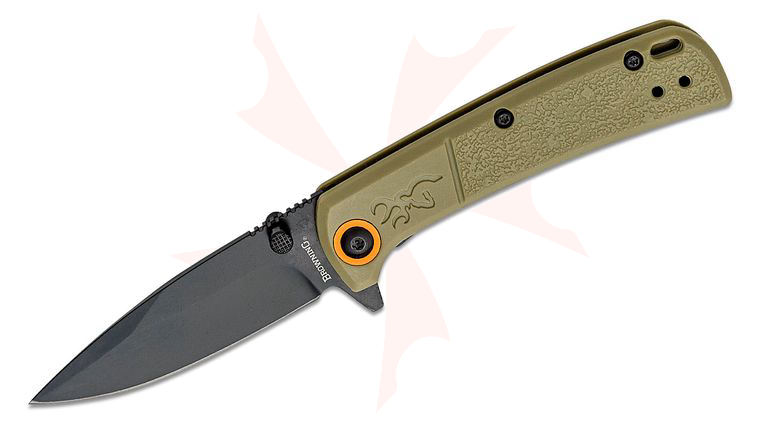 Browning Small Buckmark Slim Flipper Knife 2.75 inch D2 Black Drop Point Blade, Sage Green Polymer Handles