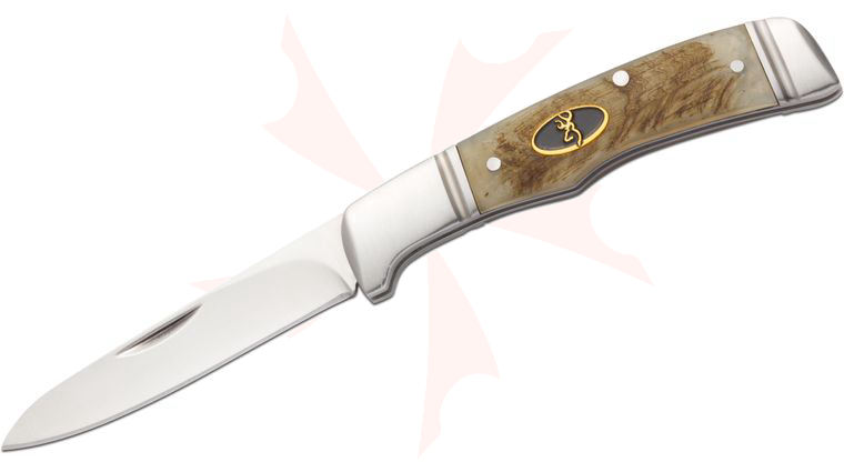 Browning Joint Venture Slipjoint Folding Pocket Knife 2.875 inch Drop Point Blade, Sheep Horn Handles