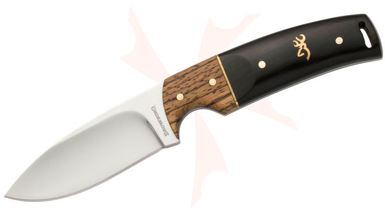 Browning Buckmark Hunter Fixed Blade Knife 3.13 inch Mirror Polished Drop Point Blade, Two-Tone Hardwood Handles with Buckmark Inlay, Leather Sheath