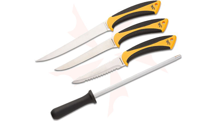 Browning White Water 5 Piece Fish Fillet Kit, Orange Polymer Handles with Rubber Overmold, Nylon Case with Quick Release Buckle