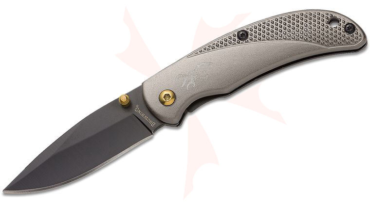 Browning Prism III Folding Knife 2.38 inch Black Drop Point Blade, Carbon Gray Aluminum Alloy Handles