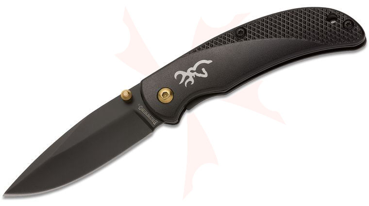 Browning Prism III Folding Knife 2.38 inch Black Drop Point Blade, Black Aluminum Alloy Handles