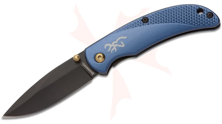 Browning Prism III Folding Knife 2.38 inch Black Drop Point Blade, Blue Aluminum Alloy Handles