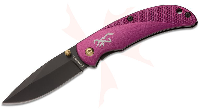 Browning Prism III Folding Knife 2.38 inch Black Drop Point Blade, Plum Aluminum Alloy Handles
