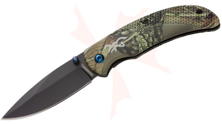 Browning Prism III Folding Knife 2.38 inch Black Drop Point Blade, Camo Aluminum Alloy Handles