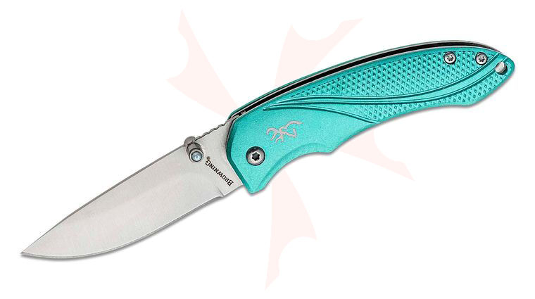 Browning Allure Folding Knife 2.875 inch Satin Drop Point Blade, Mint Green Checkered Aluminum Handles