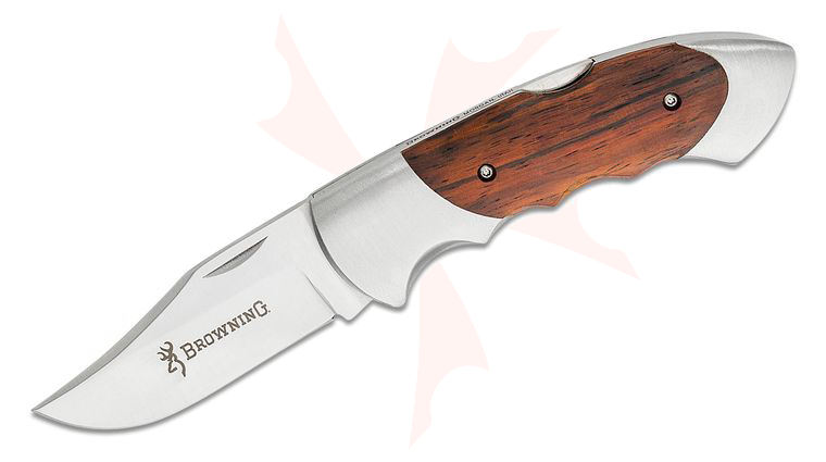 Browning Model 111C Folding Knife 3.25 inch Sandvik 12C27 Clip Point Blade, Cocobolo Wood Handles, Nylon Sheath
