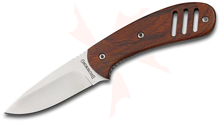 Browning 803 Fixed Blade Knife 2.88 inch Drop Point, Slotted Cocobolo Wood Handles, Nylon Sheath