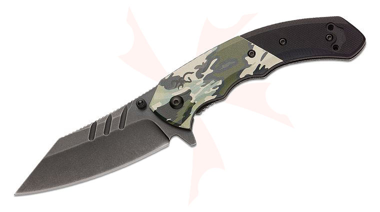 Browning OVIX Camo Frame Lock Assisted Flipper Knife 3.25 inch D2 Black Stonewashed Reverse Tanto Blade, Black G10 Handle with OVIX Camo Aluminum Bolster and Steel Lock Side