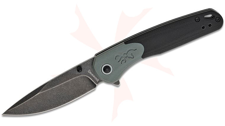 Browning Cedar Flipper Knife 3.25 inch D2 Black Stonewashed Drop Point Blade, Black/Gray G10 Handles