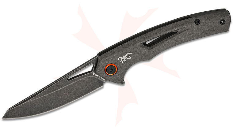 Browning South Slope Flipper Knife 3 inch D2 Black Stonewashed Reverse Tanto Blade, Tungsten Gray Cerakote Stainless Steel Handles