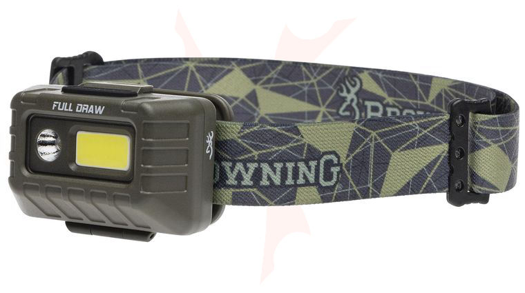 Browning Full Draw LED Headlamp, Green Polymer Body with Camo Strap, 500 Max Lumens