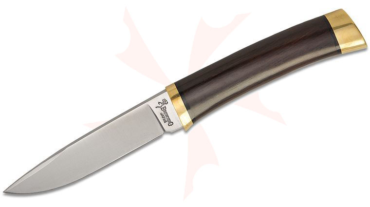 Browning Japan Vintage Hattori Sportsman Series 3718 Small Hunter Fixed Blade Knife 3.75 inch AUS-8 Satin Drop Point Blade, Macassar Ebony Wood Handles with Brass Guard and Cap, Leather Sheath