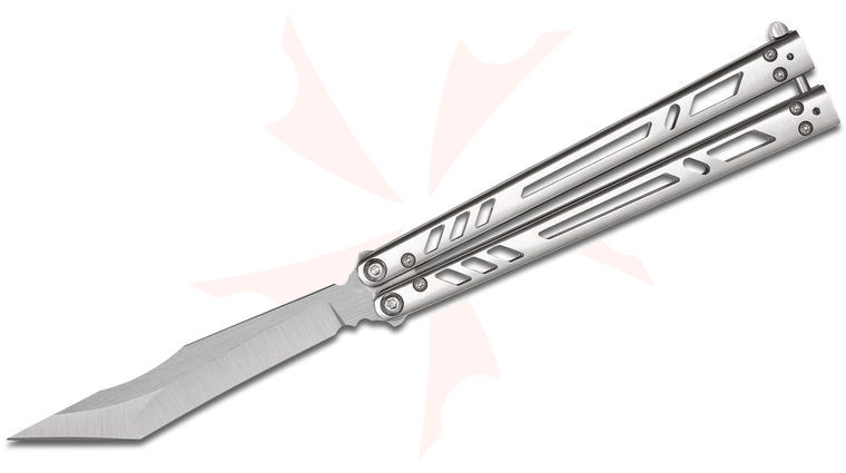 BRS Bladerunners Systems CMF Metalworks Modified Barebones Balisong Butterfly Knife, Tanto Blade, Skeletonized Stainless Steel Handles 