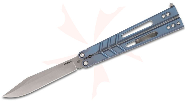 BRS Bladerunners Systems Premium Alpha Beast Balisong Butterfly 4.5 inch 154CM Alt Blade, Blue Anodized Titanium Handles
