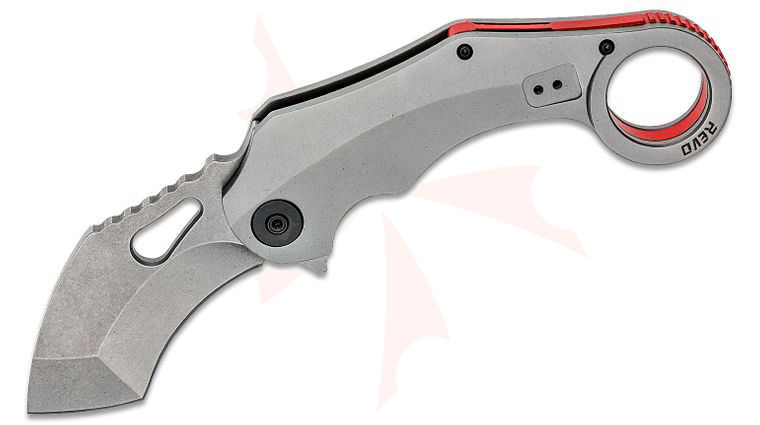 REVO Knives K9 Karambit Flipper Knife 3 inch Stonewashed Recurve Tanto Blade and Stainless Steel Handles