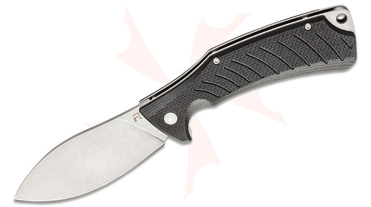 REVO Knives Ness Flipper Knife 3.6 inch D2 Stonewashed Nessmuk Blade, Milled Black G10 Handles